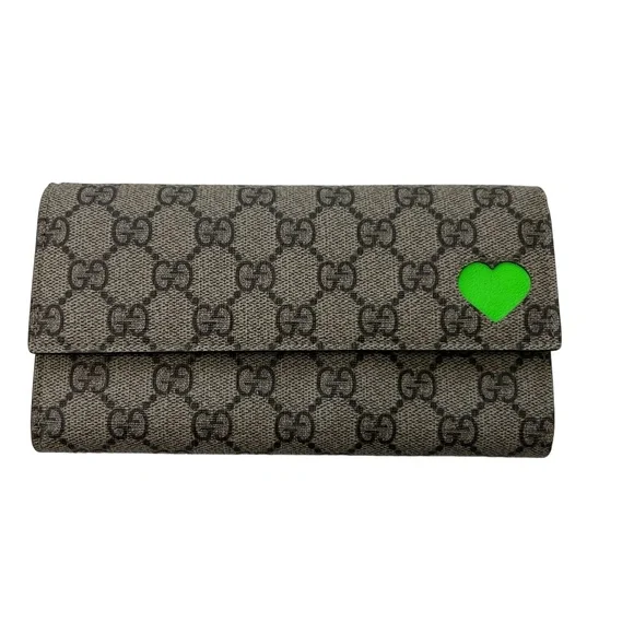 Gucci Authentic GG Canvas Green Heart Patch Long Wallet Monogram Limited Edition - Picture 3 of 12